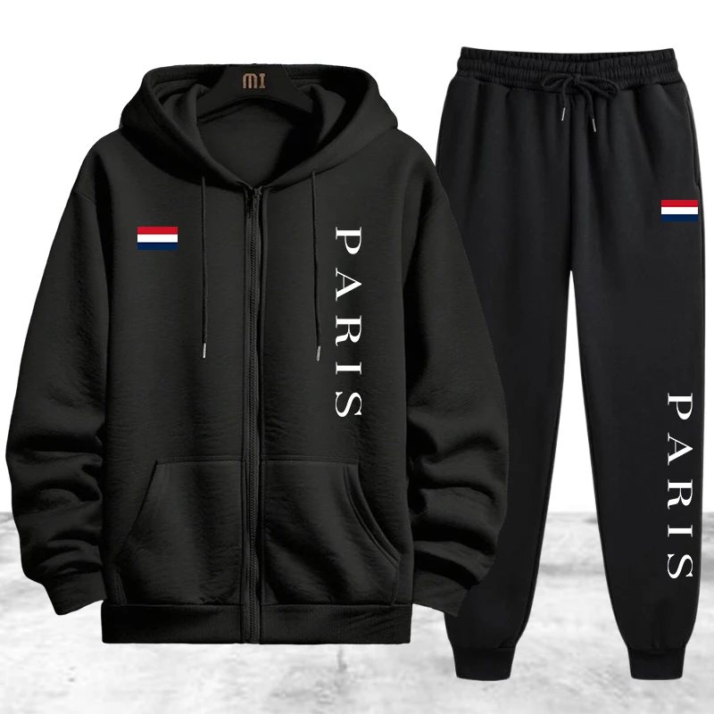 Mens Fashion Zip Up - Paris Printing Men's Tracksuit Casual Zip