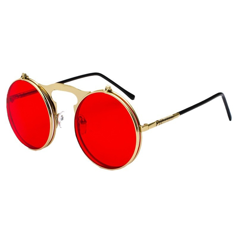 Men Fashion Rave - Retro Steampunk Red Round Sunglasses for