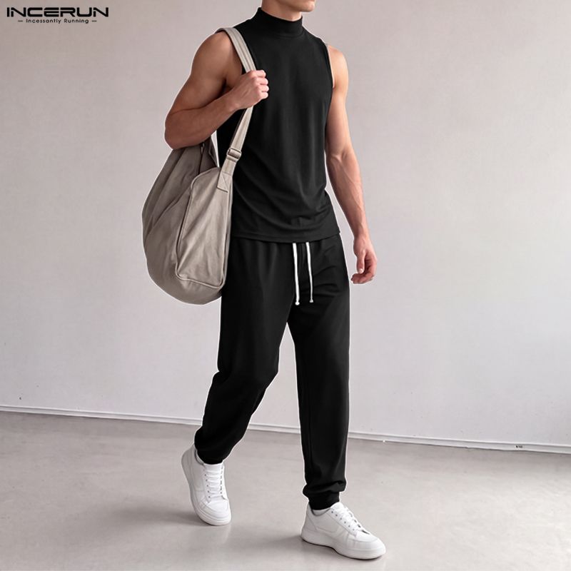 Track Suit Men - INCERUN Men Sets Solid Color Turtleneck