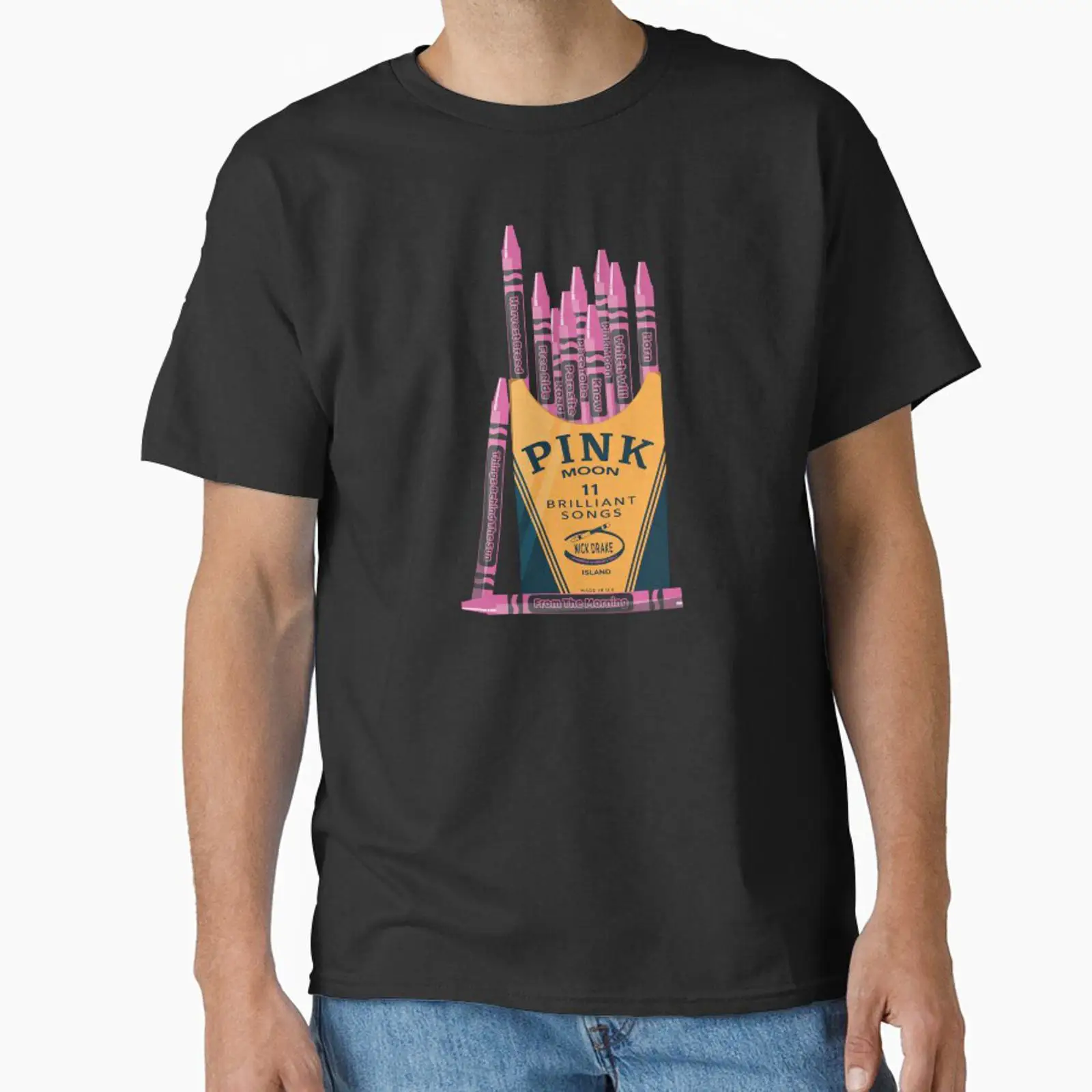 Men'S Fashion Pink Shirt - Nick Drake Pink Moon Album Crayons