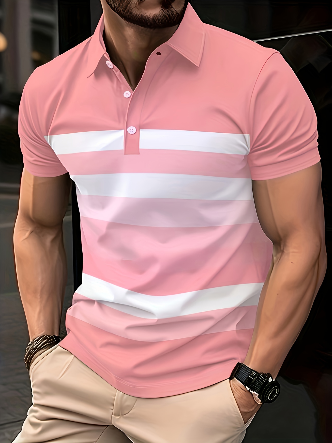 Summer Pink Stripe Printed Men - đánh giá và giá Men'S Fashion Pink Shirt