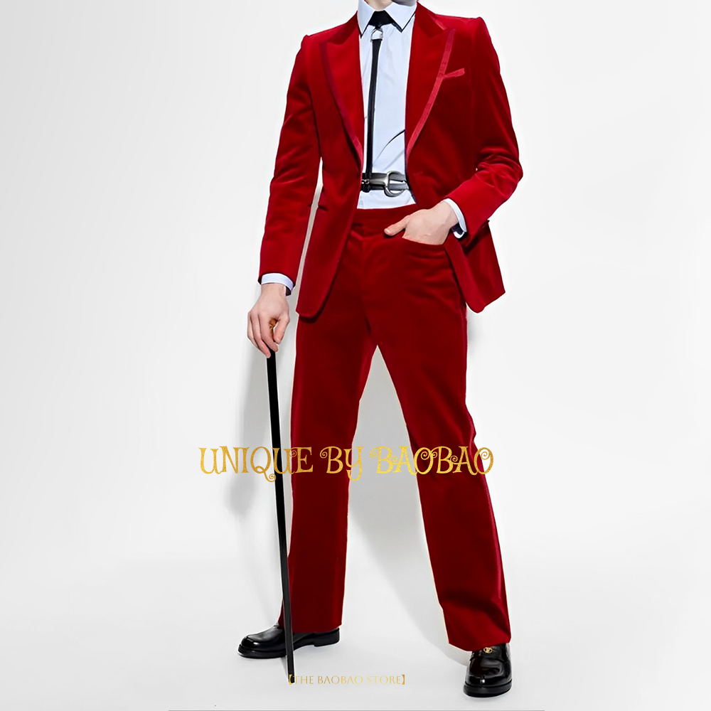 Men's Red Velvet 2 Piece Suit  - đánh giá và giá Men'S Fashion Xmas Party