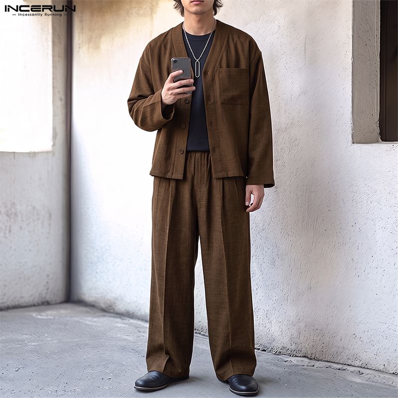 INCERUN Men Sets Solid Color L - đánh giá và giá Track Suit Men