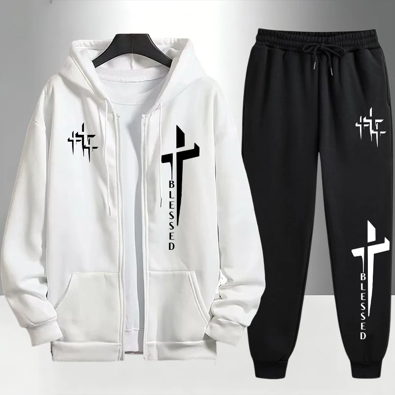 Cross Blessed Print Tracksuit  - đánh giá và giá Mens Fashion Urban