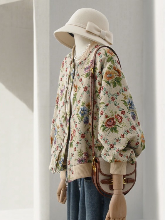 Retro Feel Oil Painting Embroi - đánh giá và giá Sherpa Jacket Fleece