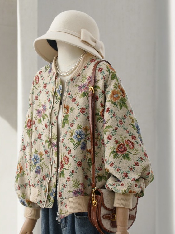 Retro Feel Oil Painting Embroi - đánh giá và giá Sherpa Jacket Fleece
