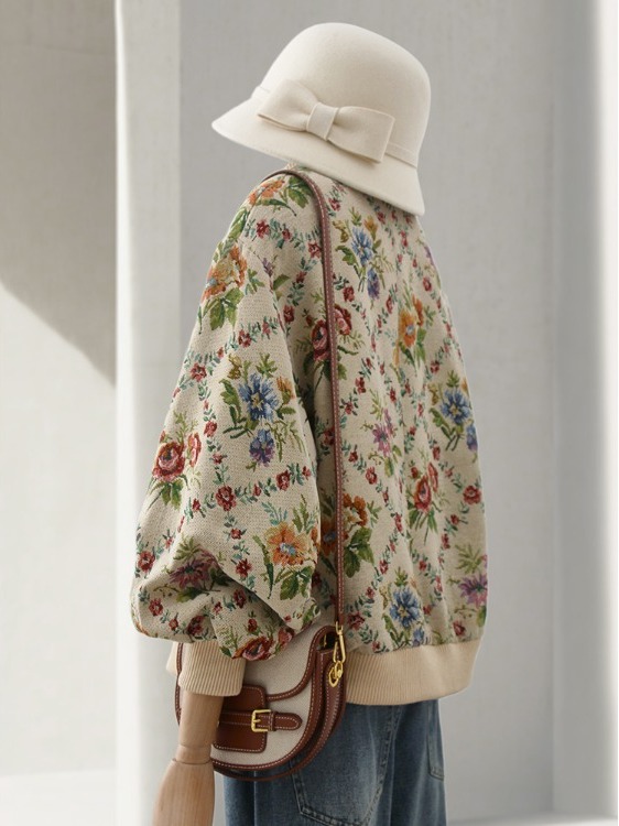 Retro Feel Oil Painting Embroi - đánh giá và giá Sherpa Jacket Fleece