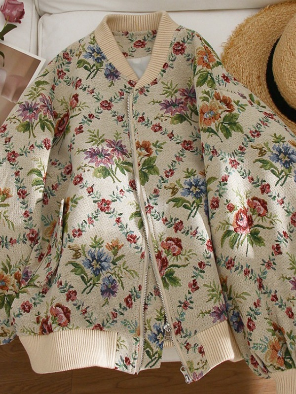 Retro Feel Oil Painting Embroi - đánh giá và giá Sherpa Jacket Fleece
